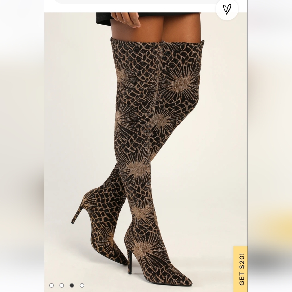 Lulus Rayssa Black and Gold Over the Knee Boots